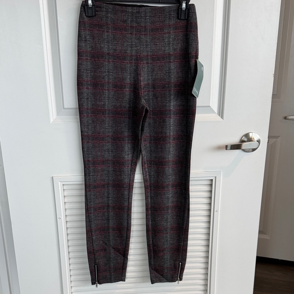 Lysse Charcoal Plaid Leggings with Burgundy Windowpane